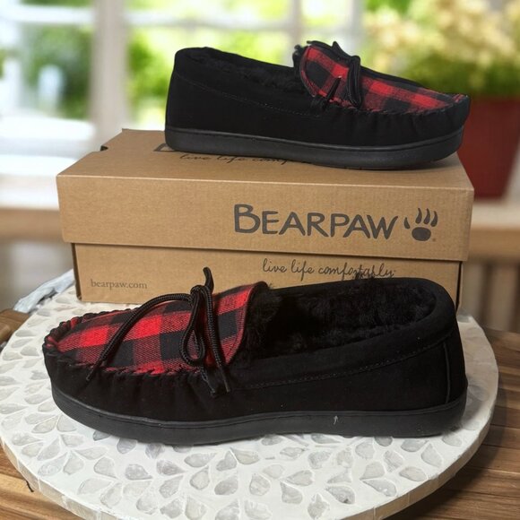 BEARPAW Moc II Slippers Buffalo Plaid Knit NeverWet Fleece Mens 10 Indoor Outdoo - Picture 8 of 12